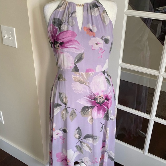 White House Black Market Pink and Purple  Floral Halter Midi Dress NWT - Picture 3 of 14